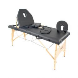 Camilla Plegable Madera con respaldo HC Negra 70 x 186 cm