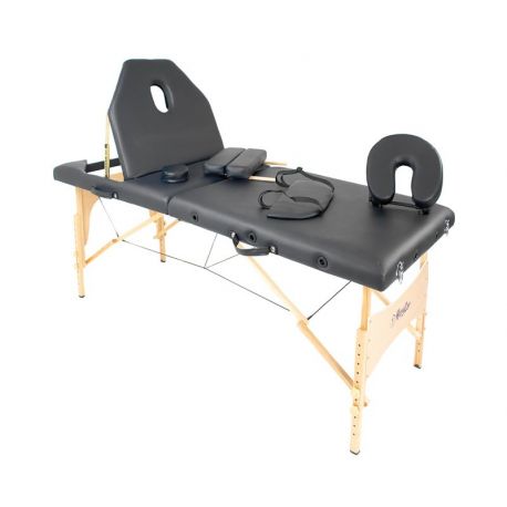 Camilla Plegable Madera con respaldo HC Negra 70 x 186 cm