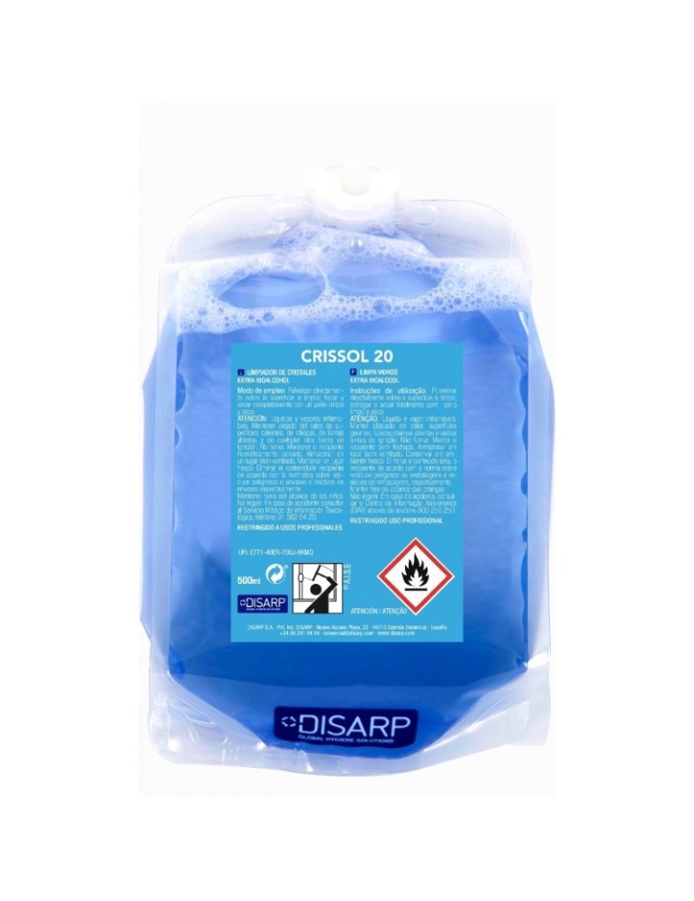 Crissol 20 Eco Z cargas 12x500 ml.(limpiacristales extra bioalcohol)