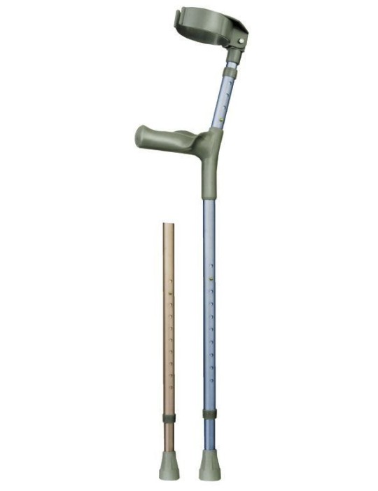 Muleta regulable con puño anatómico y codera abatible. Azul metálico